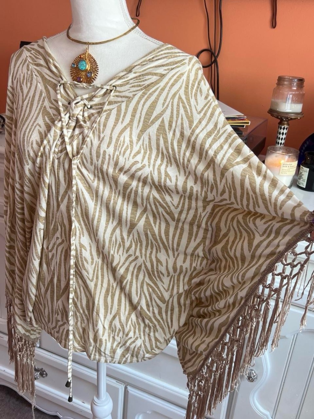 Nurture by Lamaze Lace-Up Fringe Zebra Tunic - Cream & Tan